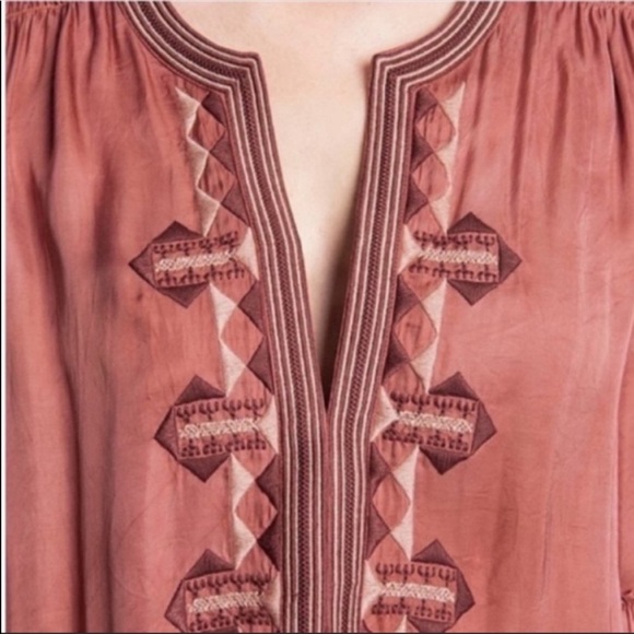 NWT-Chic Bohemian Romance Frye Embroidered Shirred Long Blouson Sleeve Dress - Picture 4 of 16